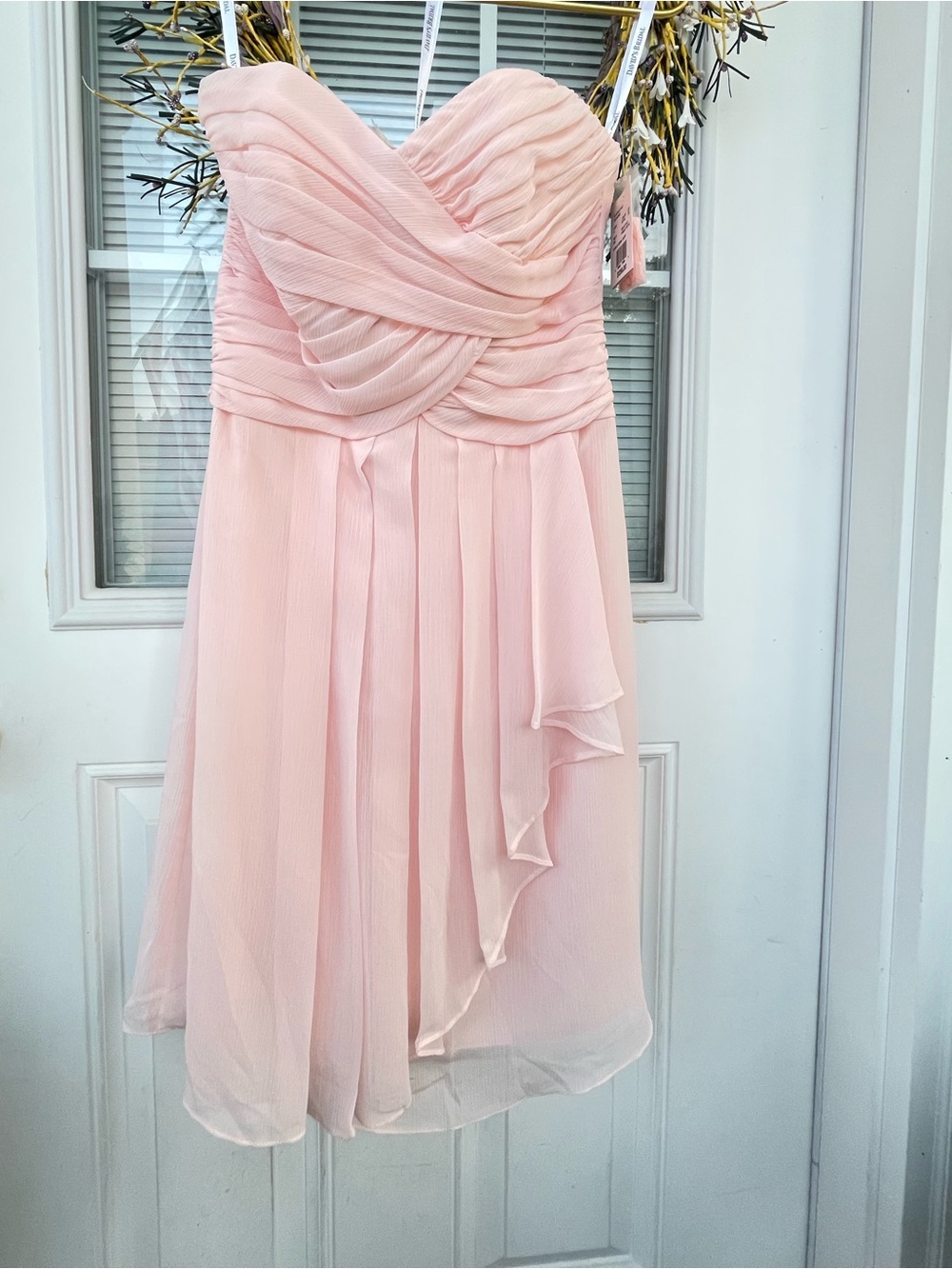David's Bridal Strapless Blush Pink Chiffon Cocktail Dress